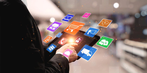 A person on their tablet showing their apps