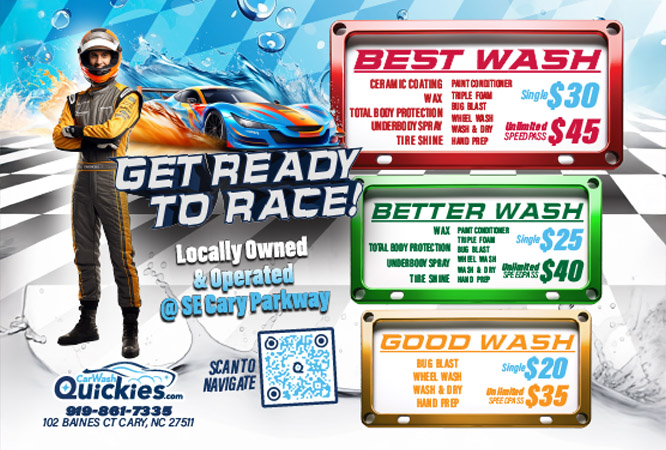 Quickies car wash postcard design