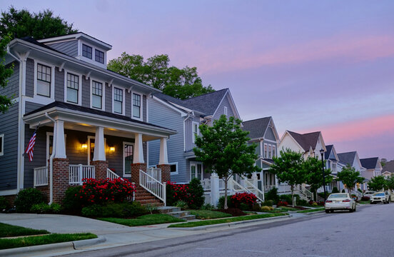 New homes on a quiet street in Raleigh, NC