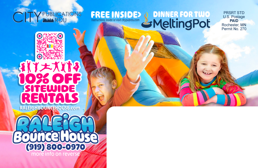 raleigh bounce house rentals direct mail post card in raleigh front cover