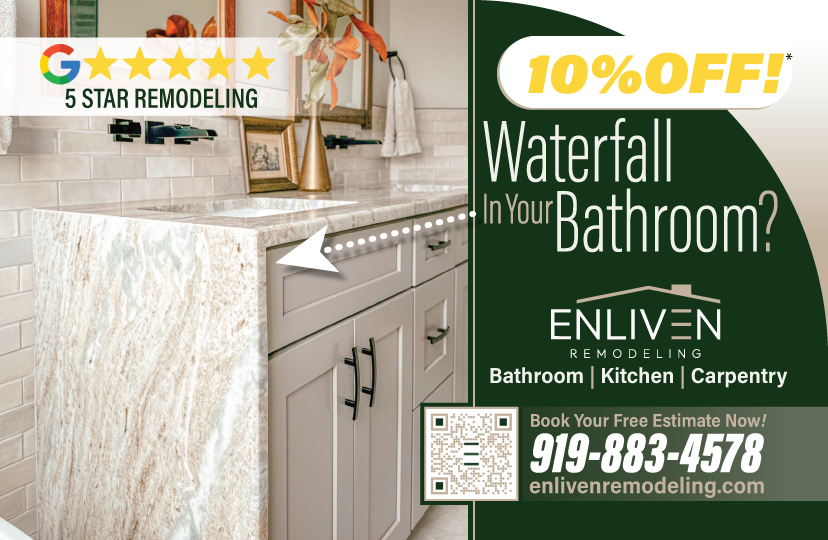 enliven remodeling kitchen bath carpentry direct mail post card in raleigh front