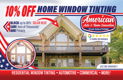 front of advertising post card for american home and auto connection home window tinting
